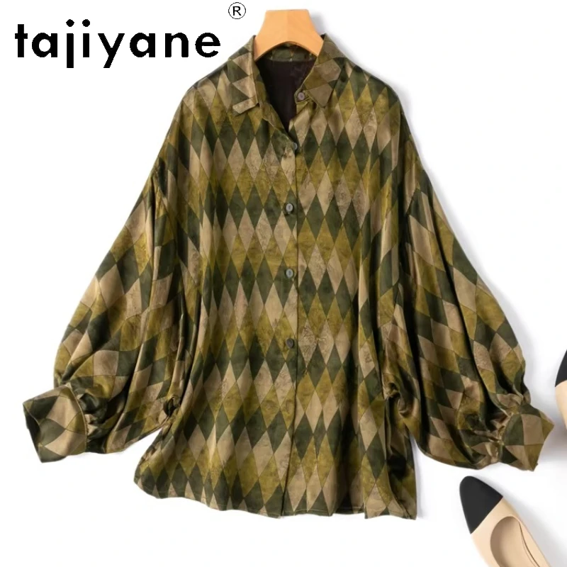 

TAJIYANE 100% Real Mulberry Silk Shirt Woman Luxury Xiangyun Sha Silk Blouse Argyle Print Ladies Tops 2026 Women Clothes одежда
