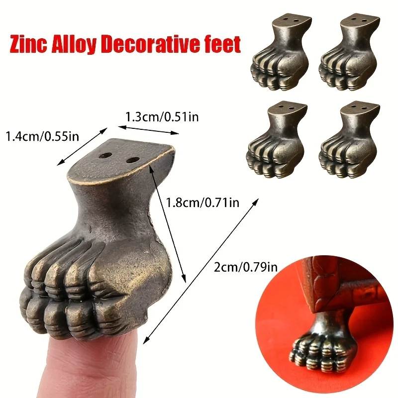 4pcs Antique Foot Brass Jewelry Bracket Cabinet Protector For Furniture Hardware Wood Box Decorative Feet Leg Corner Hardware image 2