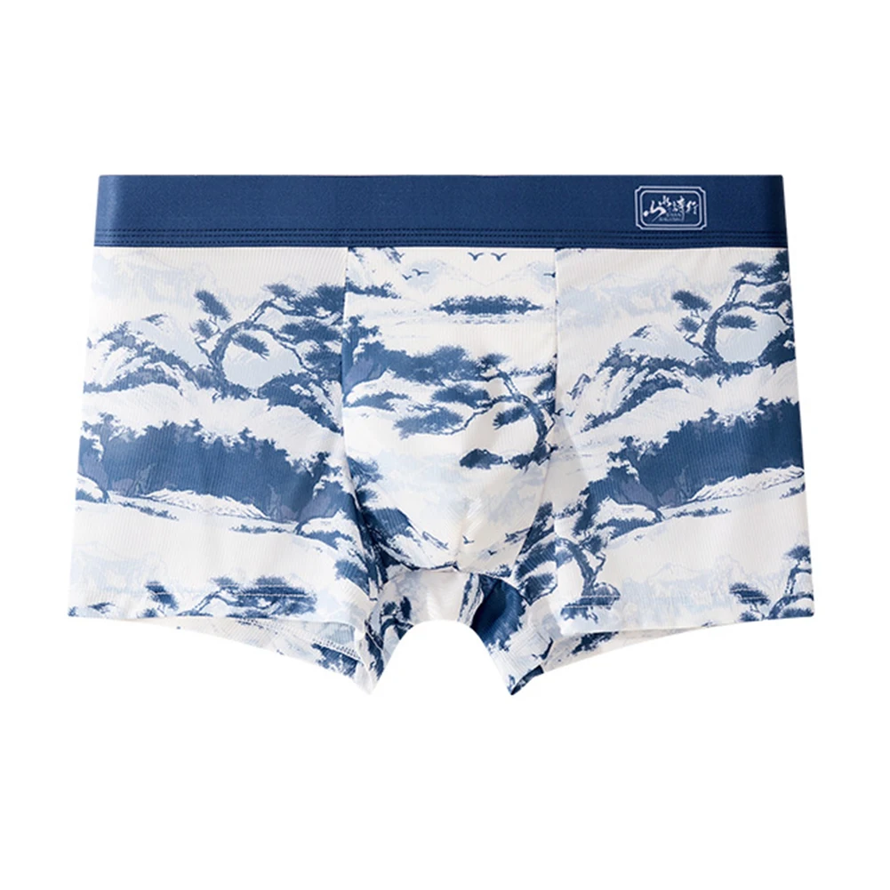 Men Boxers Pouch Breathable Underpants Sexy Accessories Hot Underwear For Man Comfortable Ice Silk Printing Men's Underpants