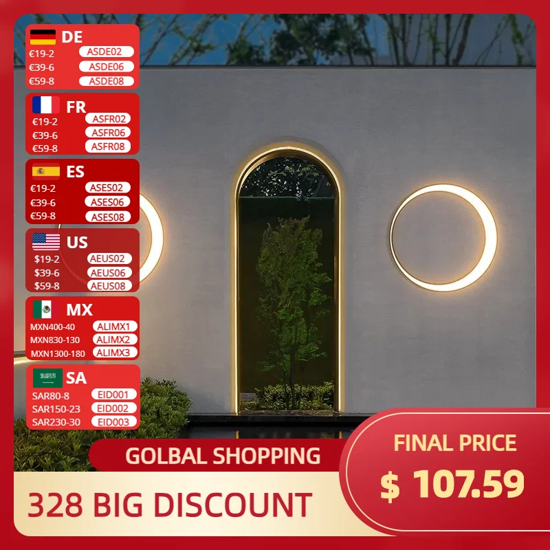 Outdoor Lighting Waterproof IP65 Stainless steel Round Moon Lamp for Street Garden 11W 19W 24W 36W Creative External Wall Sconce