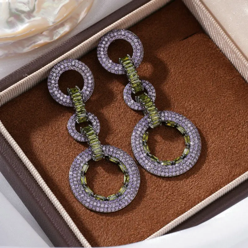 

Bilincolor Purple and Olive Green Circle Chain Punk Fashion Earring for Women
