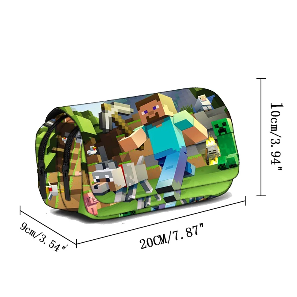 Anime Pixel Style Cartoon Double-Layer Pencil Case Large Capacity School Pencil Bag Toy Gift Creative Model