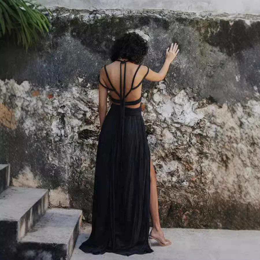 الربيع والصيف 2024 أوروبا والولايات المتحدة نمط جديد الأربطة مرونة انقسام تنورة دعوى فضفاضة عطلة المرأة قطعتين مجموعة