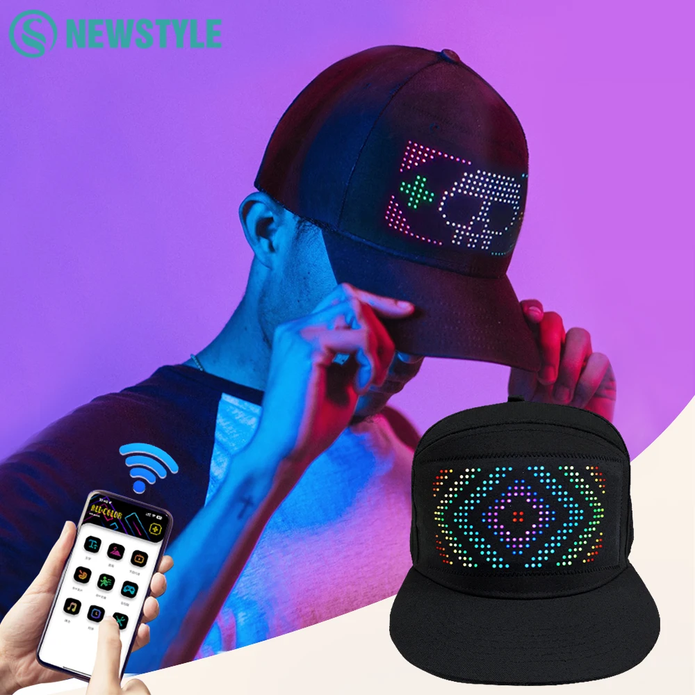 LED Hat Light Display Screen DIY Smart Pixel Matrix Baseball Hat Rechargeable Bluetooth APP Control Hip Hop Street Party Decor