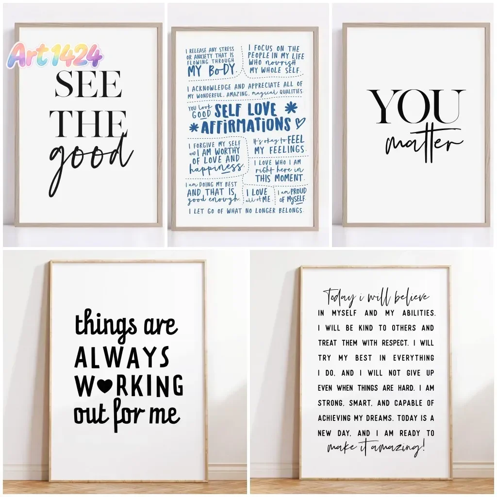 Trendy Minimalist Daily Affirmation Poster Printable Inspirational Wall Art Office Decor Self Love Catchphrases Canvas Painti
