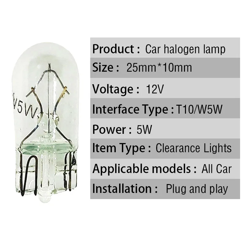 10pcs Car T10 Halogen W5W 168 194 158 Wedges Bulbs Auto License Plate Lamp Instrument Light Reading Lights Clearance Lamp 12v 5w image 2