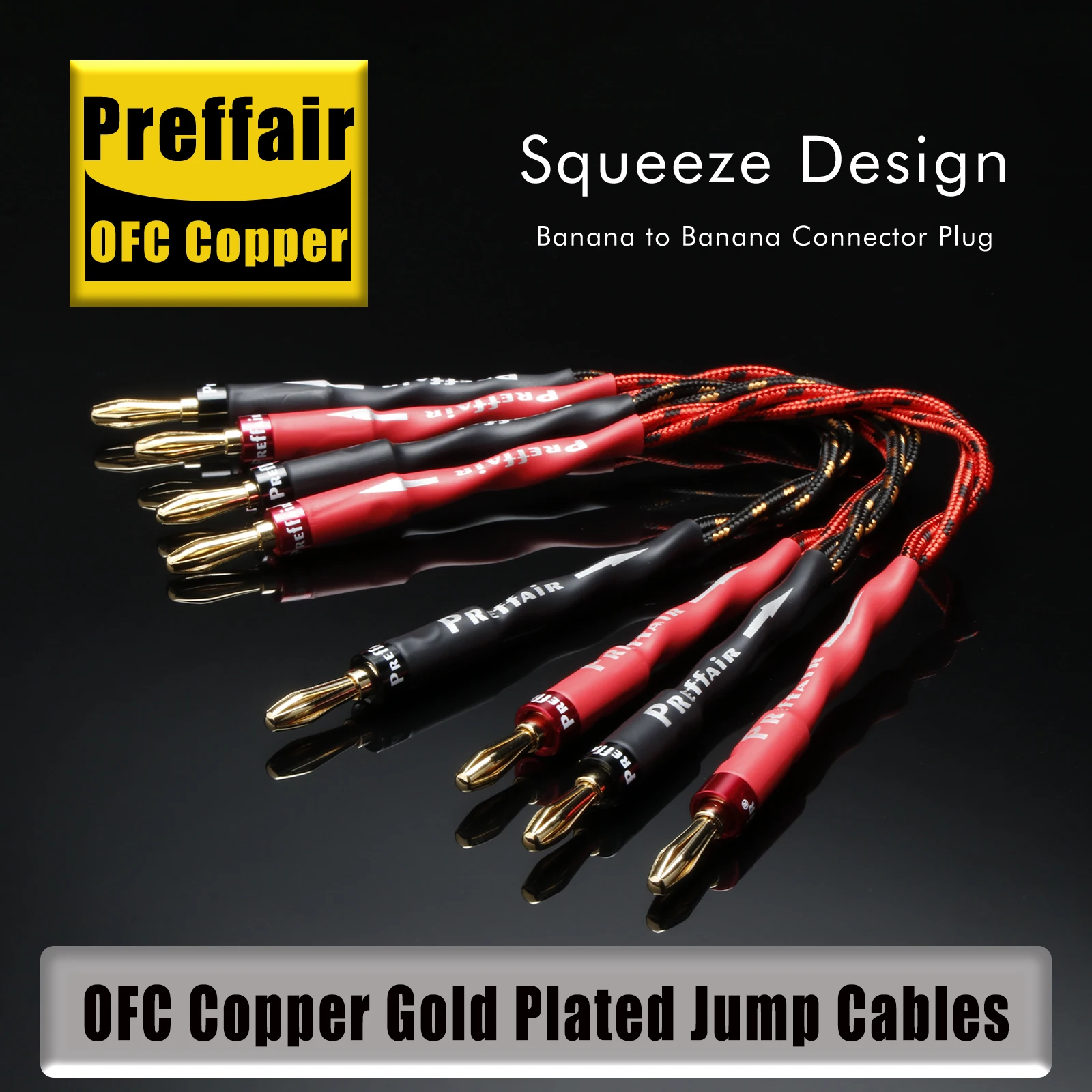Preffair L331 OFC Copper Braided  Speaker Jumper Cables HiFi Audio Cord Banana Y Spade Plug for Amplifier & Speakers