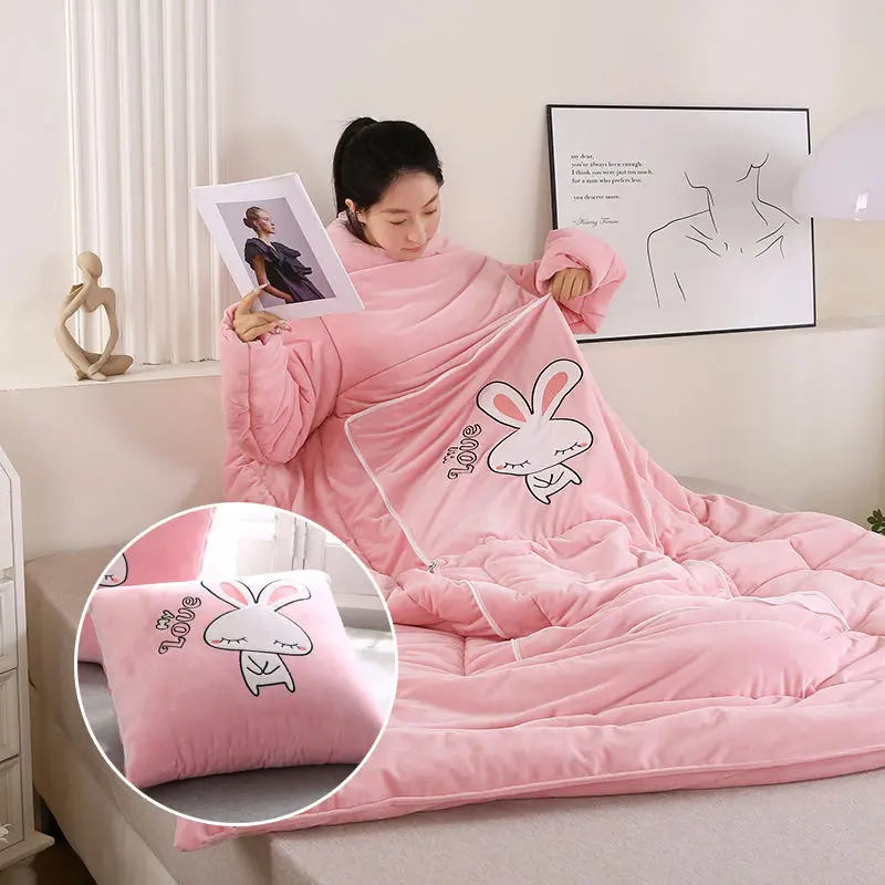 Multifunctional thickened lazy quilt pillow is double-sided fleece sleeve can be worn to watch TV warm quilt