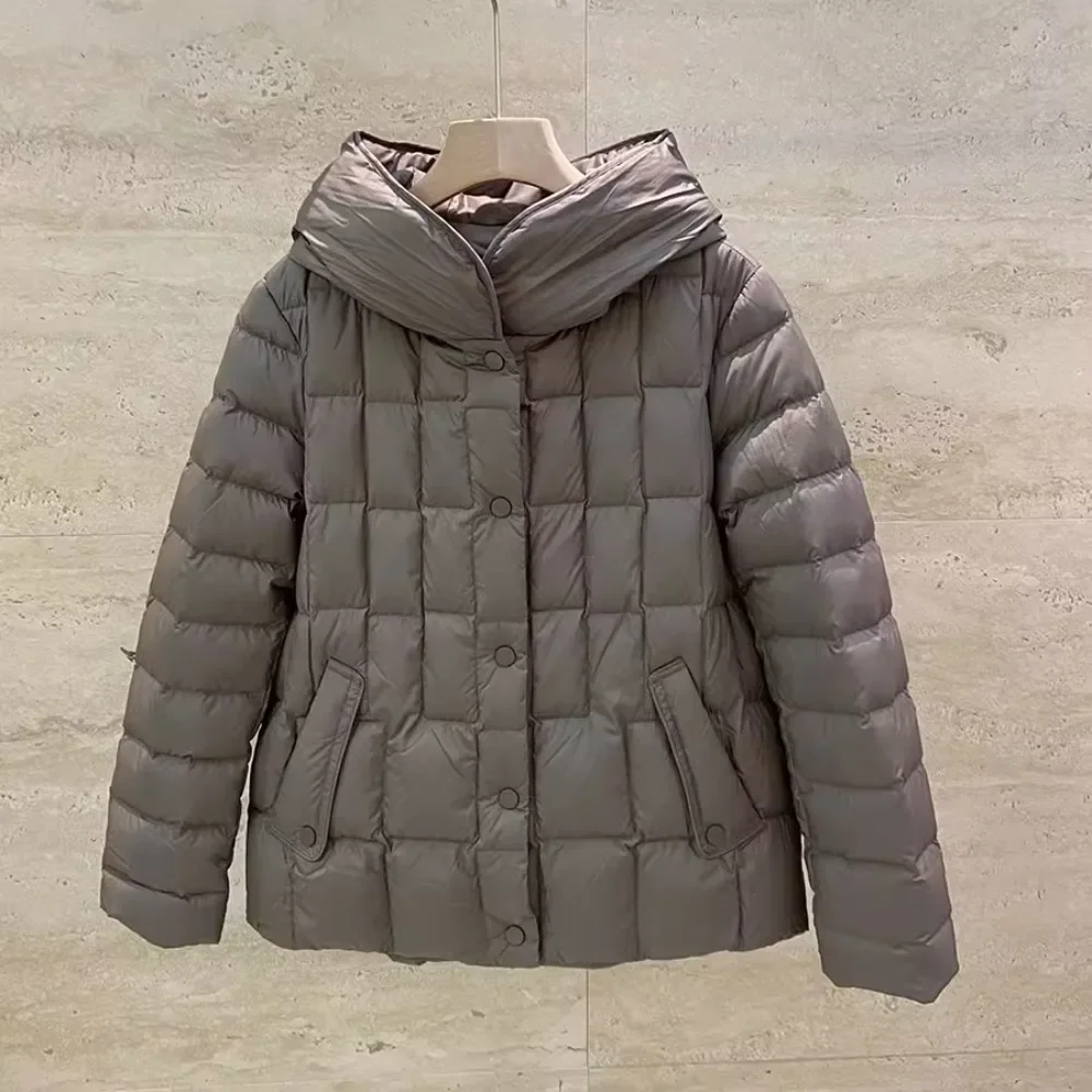 أسفل سترة جديدة الخريف خفيفة للغاية الدافئة مقنعين الخبز سترة منفوخة المرأة سميكة الدافئة سترات فضفاضة الأبيض بطة أسفل معطف ريشة #3