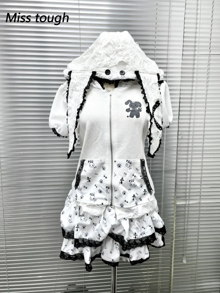Japanese Kawaii Solid 2-piece Set Women Design Sweet Long Sleeve Cute Hooded Coat Female + High Waist Cake Skirt Suit Winter New
