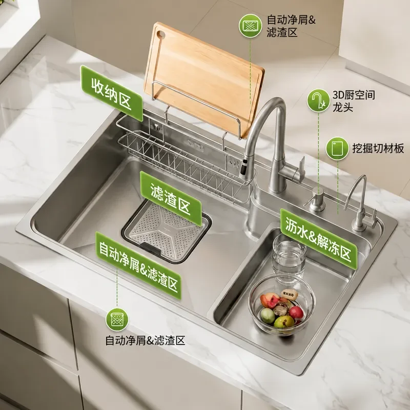 Silver Volcano Embossed 304 Stainless Steel Kitchen Sink Large Single Bowl 4mm Thick Vegetable Washing Basin Dishwasher Safe