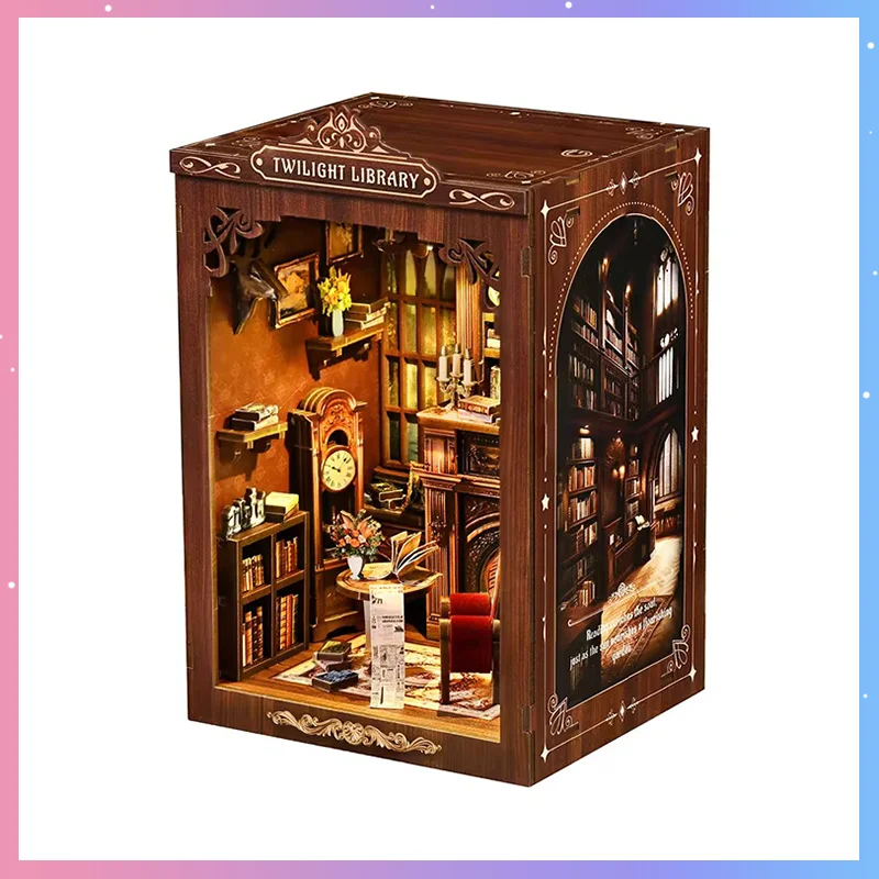 DIY Book Nook Twilight Library Model Building Kits 3D Wooden Assembled Puzzle Toy Model House Bookstand Home Decor Hobbyist Gift