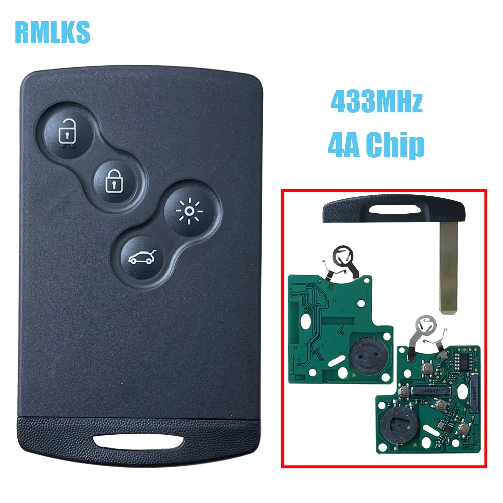 Smart Remote Key Smart card 433MHz PCF7945/7953 Chip For Renault Clio IV Captur uncut VA2 blade 4A Chip 4 Buttons