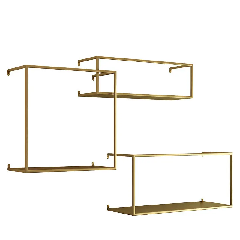 

Small apartment household background decorative frame Nordic simple gold wall shelf