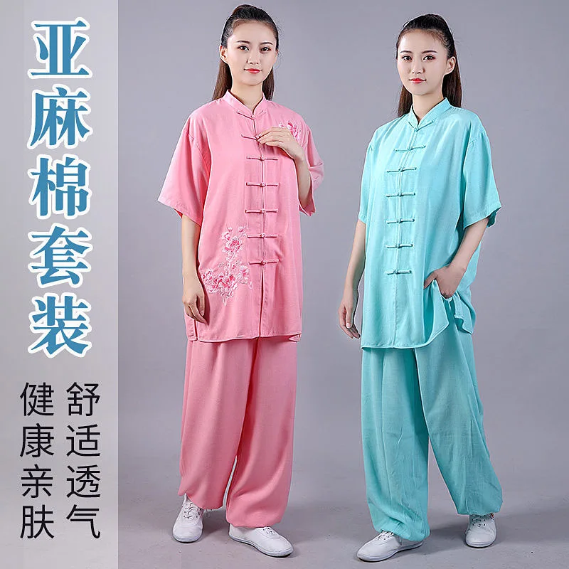 Unisex Tai Chi Suit Summer Short Sleeve V-Neck Breathable Flowing Lightweight Martial Arts Training Wear New Arrival Bulk Order