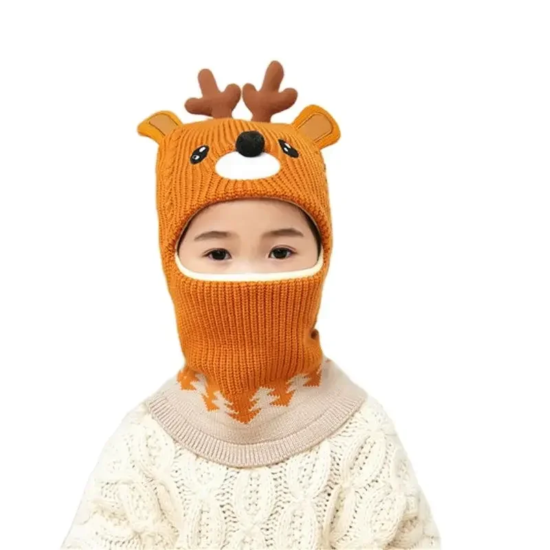 Boy Girl Beanie Protect neck Dinosaur Fox Bear Windproof Winter Knit Hat Child Girls Earflap Caps For 2 to 7 Years Old