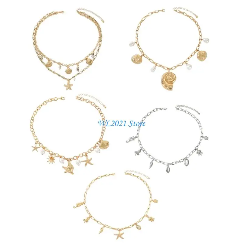 G5GC Fashionable Zinc Alloy Layering Necklace For Women Beach Party Accessories