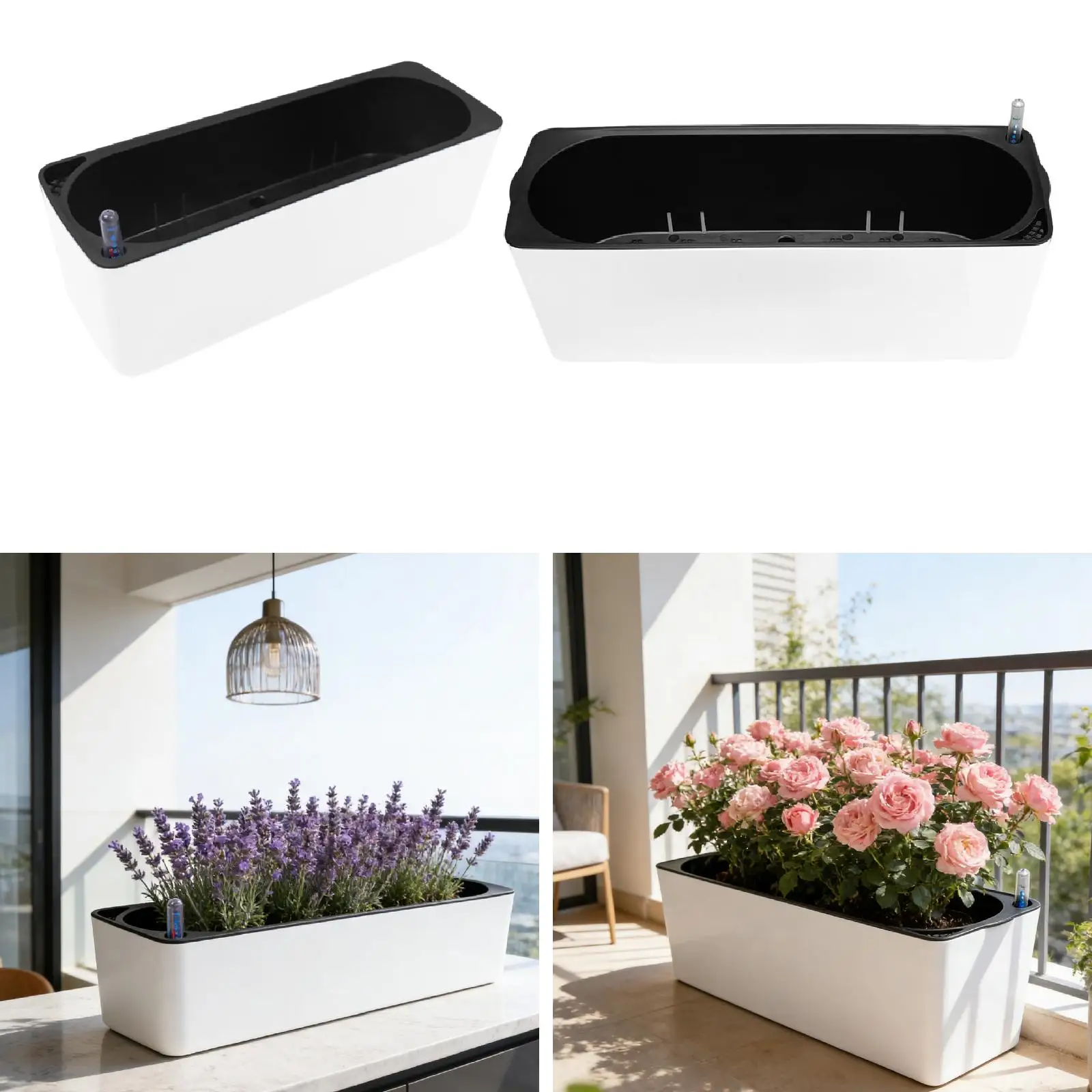 Flower Pot Rectangle Self Watering Planter Kitchen Indoor Outdoor Plants Window