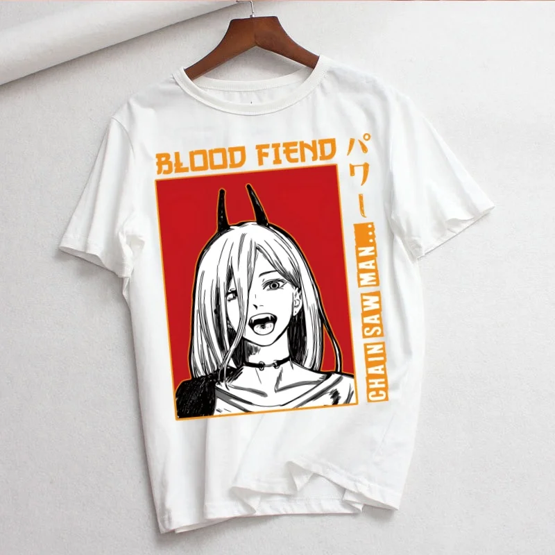 Pochita Makima Denji Aki Power Women Summer Short Sleeve Fashion Print Lady T-shirts Top T Shirt Ladies Female Tee T-Shirt