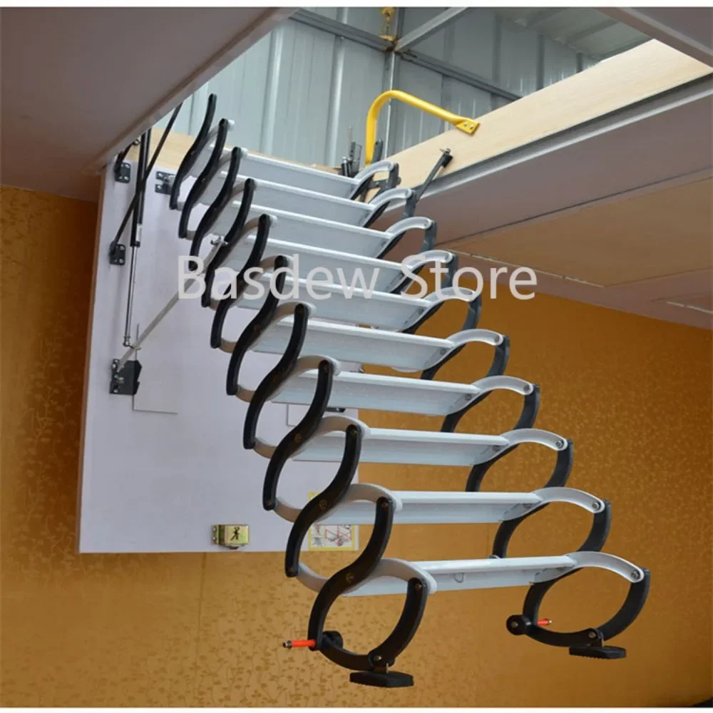 Loft Stairs Semi-automatic Home Indoor Flexible Ladders Foldable and Hoisting Invisible Attic Retractable Staircase