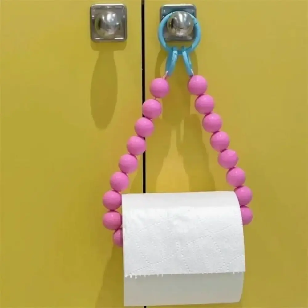 Dopamine Hanging Beaded Tissue Holder Non Punching Wall Mount Toilet Paper Roll Bracket Decoration Multifunctional