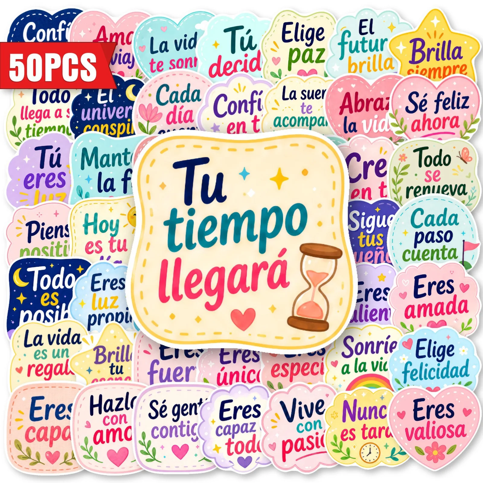 50Pcs Cute Spanish Aesthetic Motivational Words Stickers Decal DIY Office Study Room Classic Inspirational Life Quotes Sticker