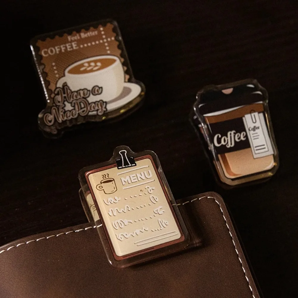Binder Clips Kawaii Coffee Acrylic Clips Coffee Cup Vintage Stationery Test Paper Clip Creative Retro Coffee Paper Clip