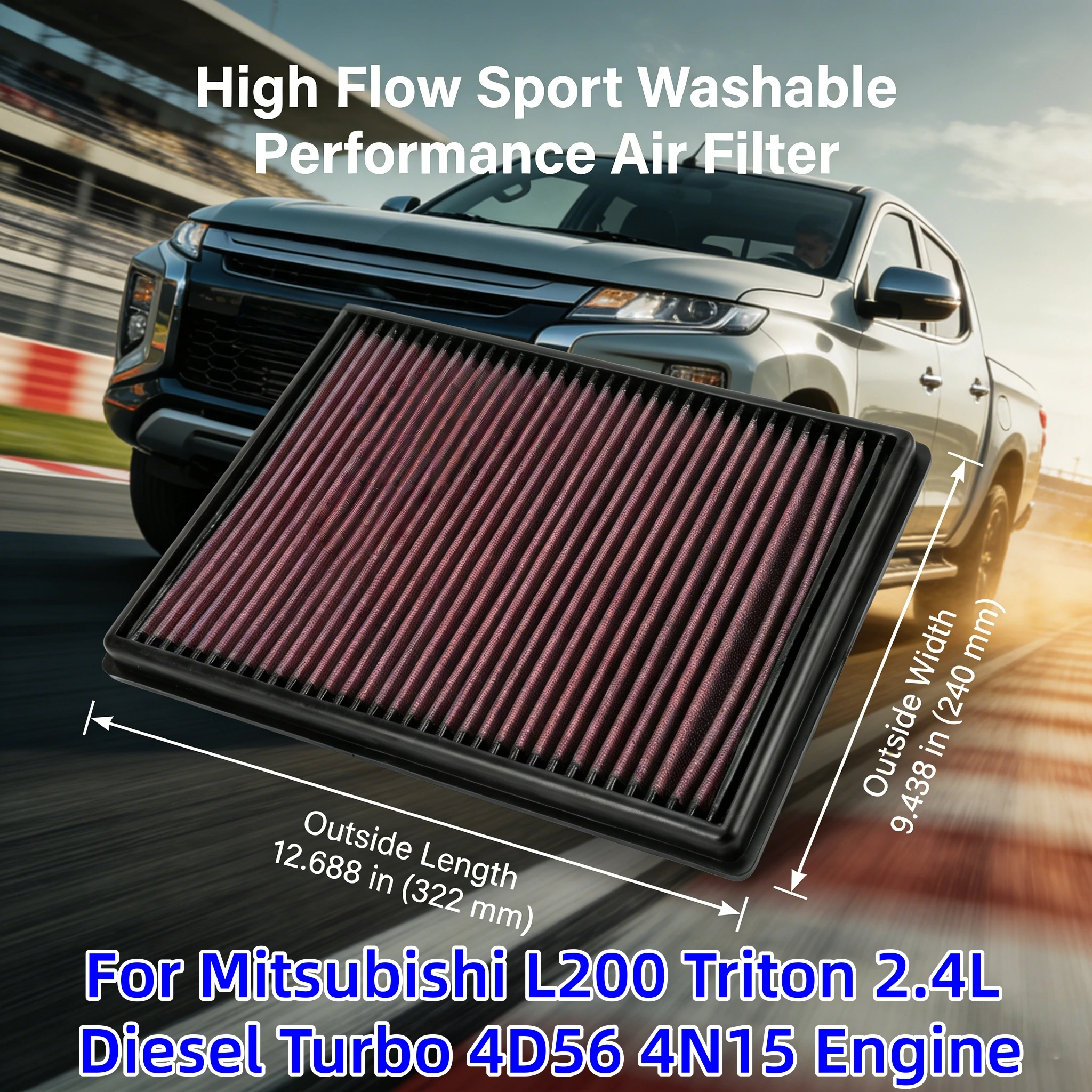 

For Mitsubishi L200 Triton 2.4L Diesel Turbo 4D56 4N15 Engine High Flow Performance Air Filter Intake System Replacement 33-3045