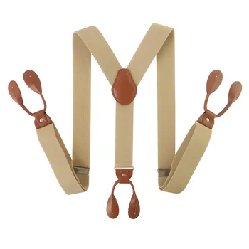 ความกว้าง 35 มม.Suspenders สําหรับชายสีน้ําตาล PU สังเคราะห์หนังตัดปุ่ม Y กลับผู้ชายแฟชั่น Suspenders กางเกงวงเล็บพ่อของขวัญ