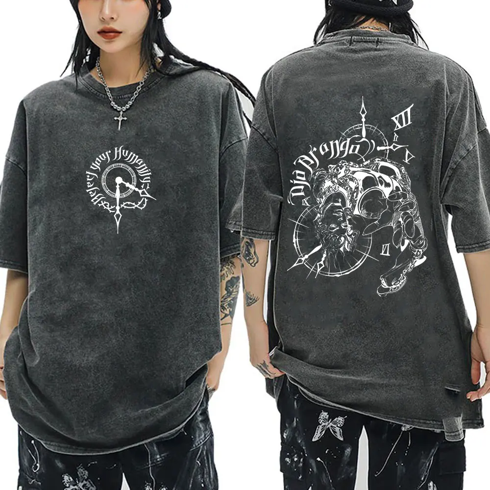 أنيمي جوجو مغامرة غريبة غسلها تي شيرت الصلب الكرة تشغيل دييغو براندو مانغا تي شيرت الرجال النساء القطن عادية المتضخم تي شيرت #4