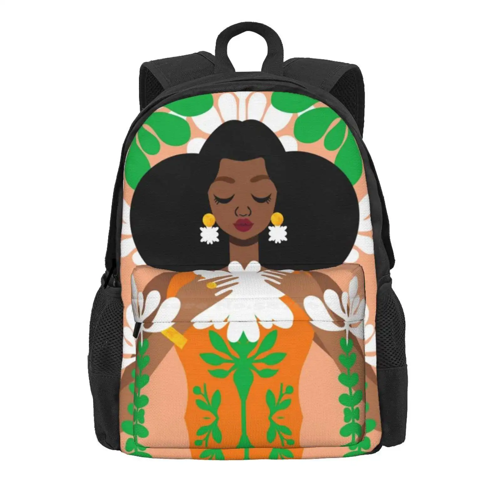 Nouveau Orange Hot Sale Schoolbag Backpack Fashion Bags Art Nouveau African American Woman Orange Mother Nature Graphic Art