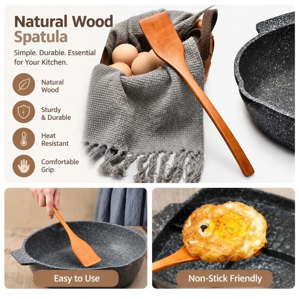 New Mini Wooden Spatula Long Handle Smooth Surface Cooking Shovel Solid Build Kitchen Cooking Tool Home Kitchen Use