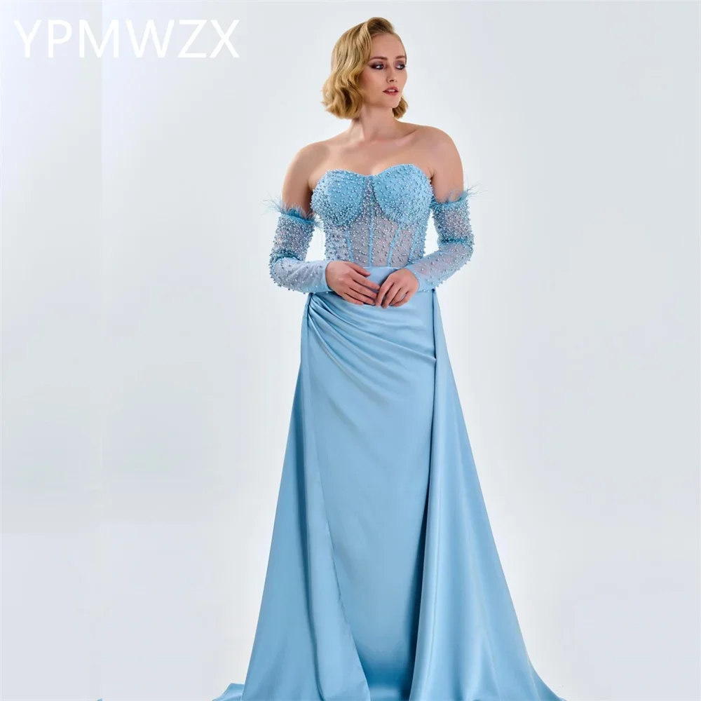 

Customized Evening Dress Party Occasion Women Formal YPMWZX Strapless Column Floor Length Skirts Stole Bespoke Dr