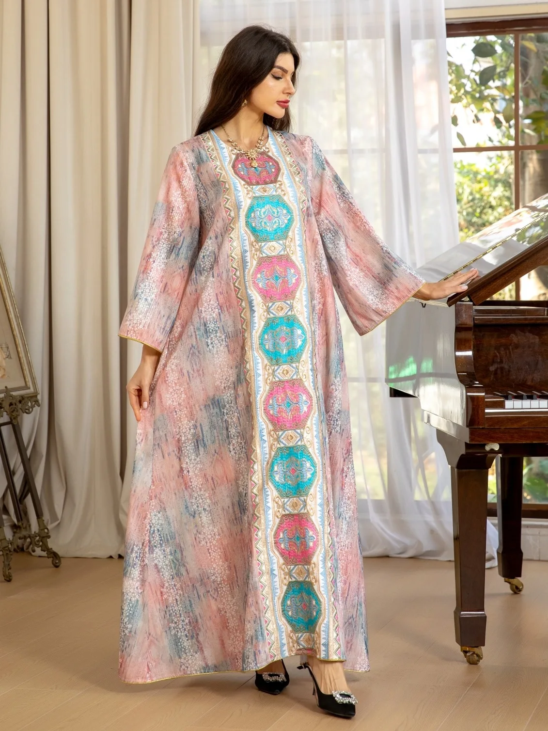 Women's Muslim Middle Eastern Pullover Dress Fashionable Robe Printed Bead Embroidered Embroidered Robe Luxury Evening Dresses