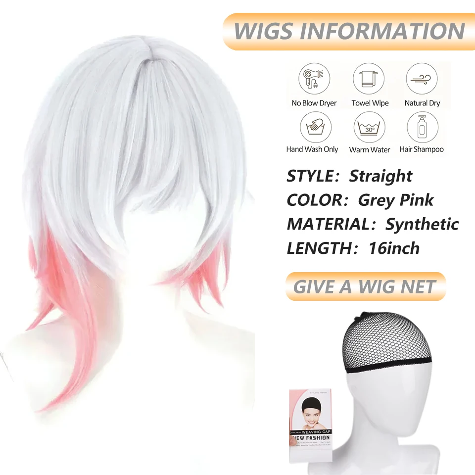 Silver Grey Ombre Pink Cosplay Wigs Short Straight Synthetic Wigs Anime Game Sakuraba Ema Cos Wig for Daily Party Heat Resistant