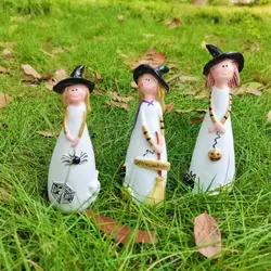 Creative Resin Crafts Halloween Witch Figurines Exquisite Cartoon Resin Witch Statue Cute Witch Ghost Ornaments Party Ornaments