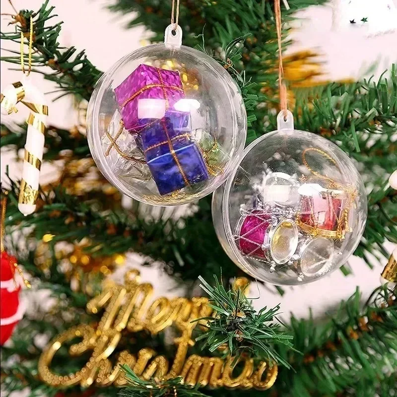 1/20PCS Transparent Fillable Christmas Balls DIY Xmas Tree Hanging Pendants Plastic Hollow Ball New Year Party Ornament Gift Box