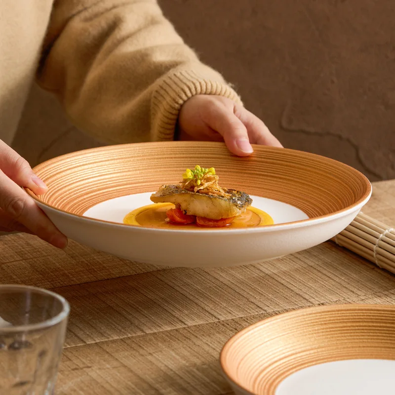 

Light Luxury Western Cuisine, Gold-plated Ceramic Plates, High-end Hotel Restaurant Tableware and Plates, Kitchen Accessories