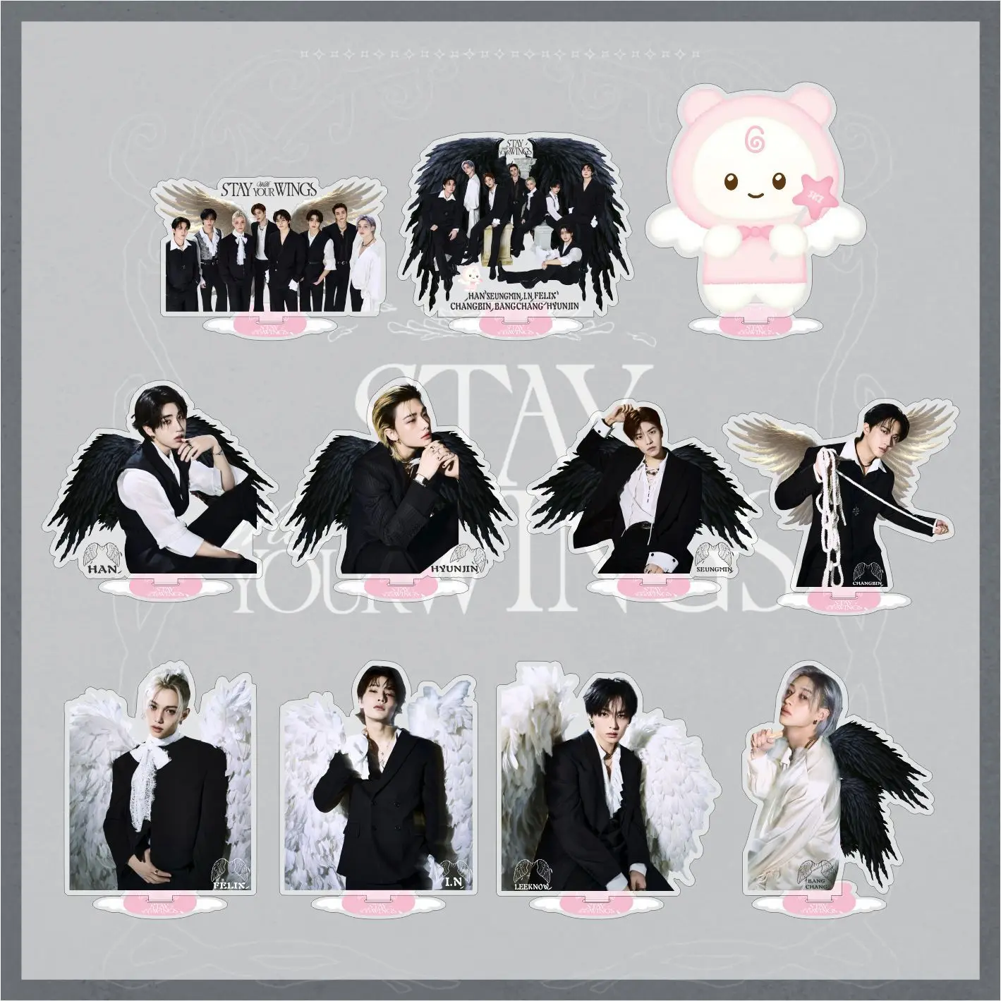 Stray Kids Kpop - Soporte acrílico HD de doble cara para escritorio, serie Stay Your Wings, merchandising de miembros del grupo Idol, para colección de fans