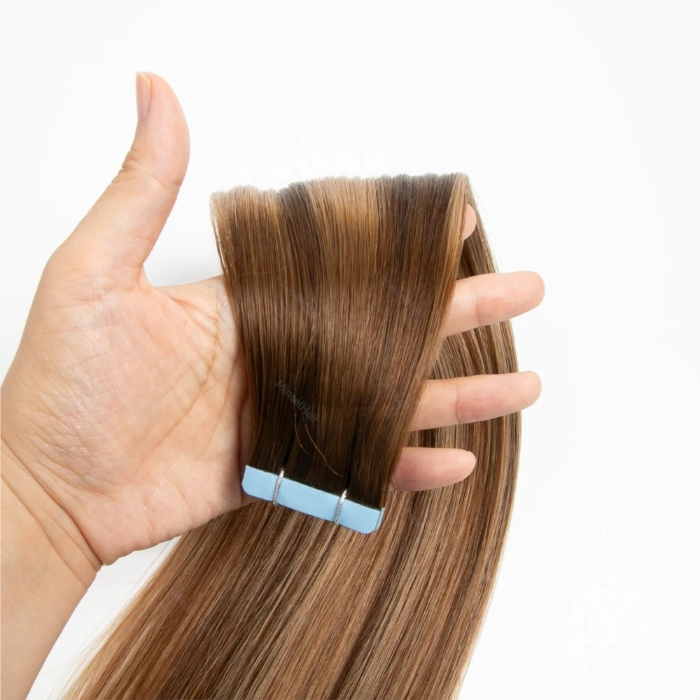 プレミアムレミーテープインエクステンション ナチュラル人毛レミーブラジリアンヘア インビジブルスキンウェフト 20本 14-22インチ 40/50g 染色可能