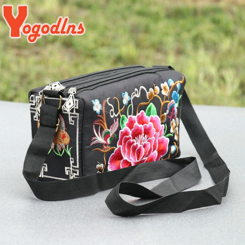 Yogodlns Retro Women Shoulder Bag Multi Floral Embroidery Bohemia Ethnic Retro Coin Purse Handbags Canvas Small Messenger Bag