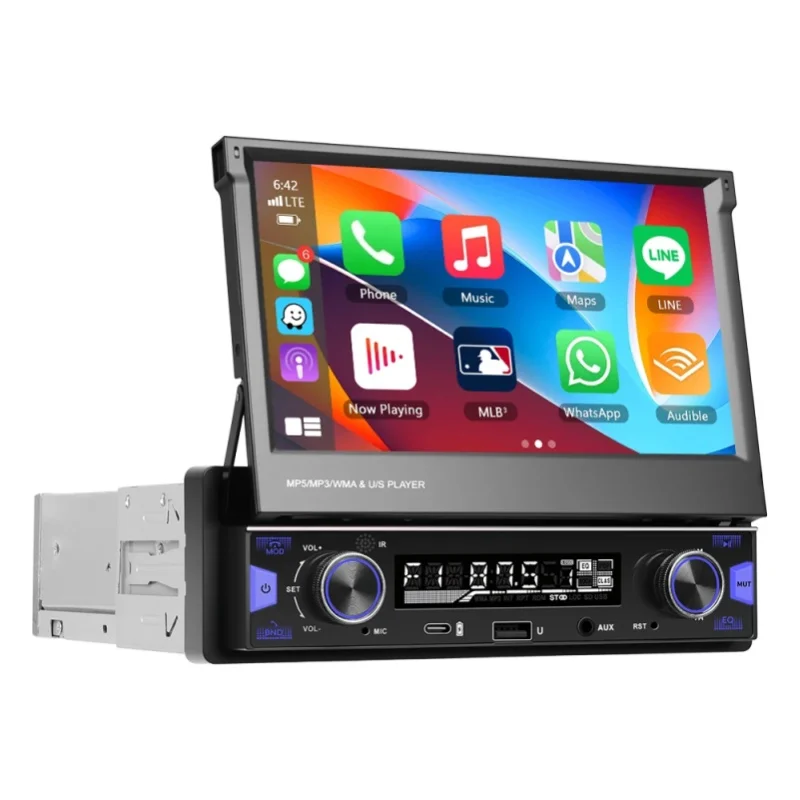 Podofo 7-Zoll Ausziehbarer Bildschirm 1Din Carplay Auto-MP5-Multimedia-Player Android Auto Video-Radioempfänger Mit FM AM RDS EQ Soundeffekte Auto-Audio-Video-System-Upgrade