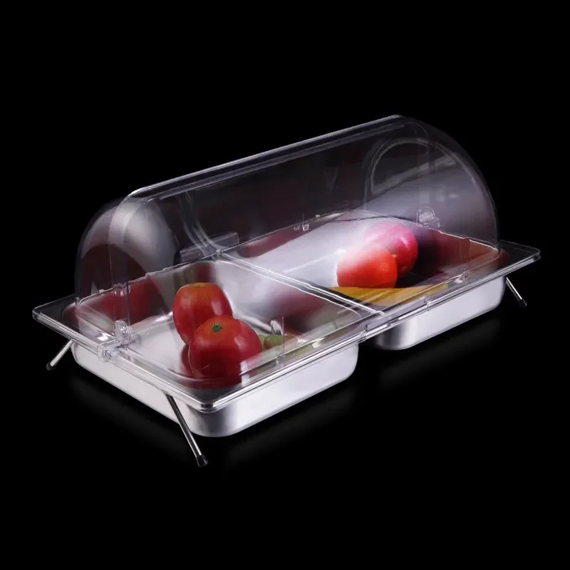 Stainless Steel Double Layer Fruit Plate with Lid Creative Cold Dish Tray for Buffet Party Serving Rack Modern Kitchen