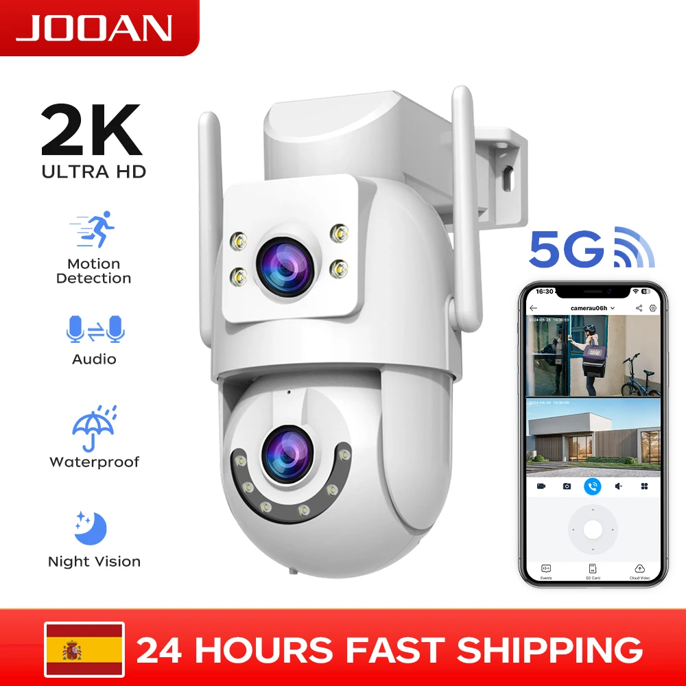 Caméra PTZ Wifi JOOAN 2K 6MP pour extérieur, double écran, détection de mouvement, vision nocturne, étanche, caméra IP, caméra de surveillance vidéo CCTV