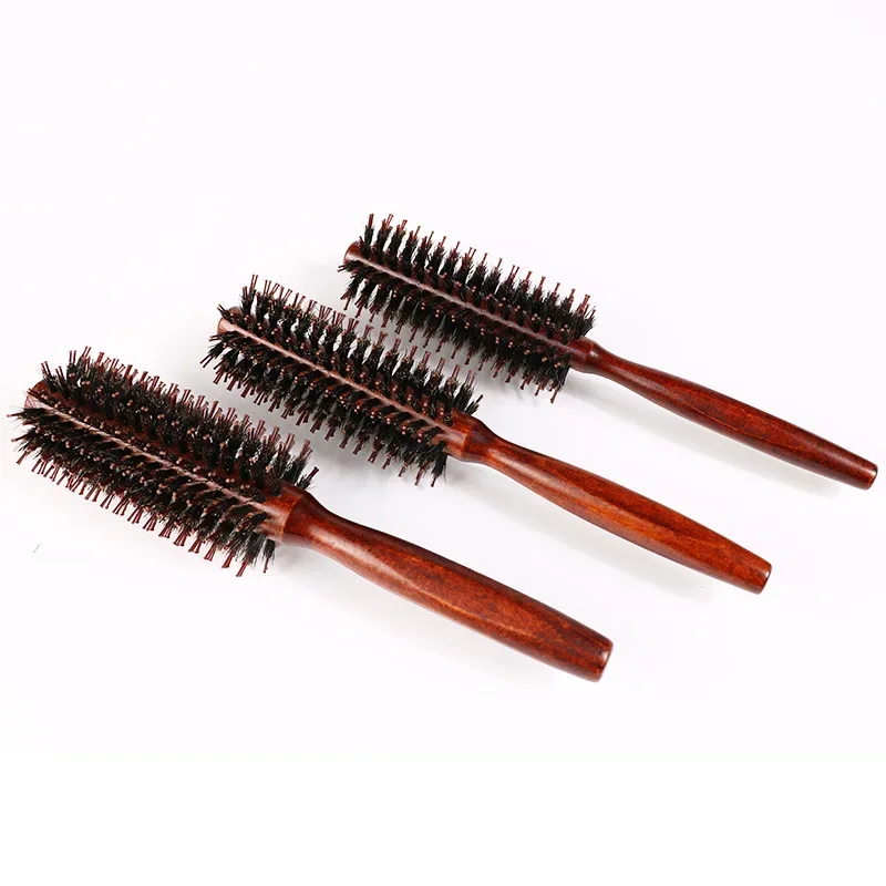 3 Types Straight Twill Hair Comb Natural Boar Bristle Rolling Brush Round Barrel Blowing Curling DIY Hairdressing Styling Tool