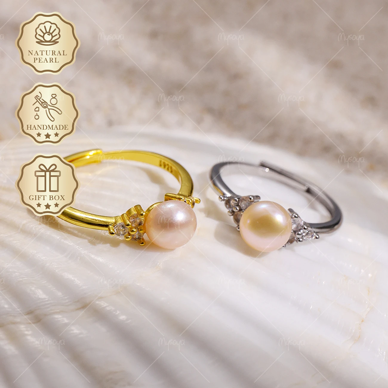 

MYSOYA 5-6mm Pink Freshwater Pearl Open Ring, Birthday & Mother's Day Jewelry for Women S363