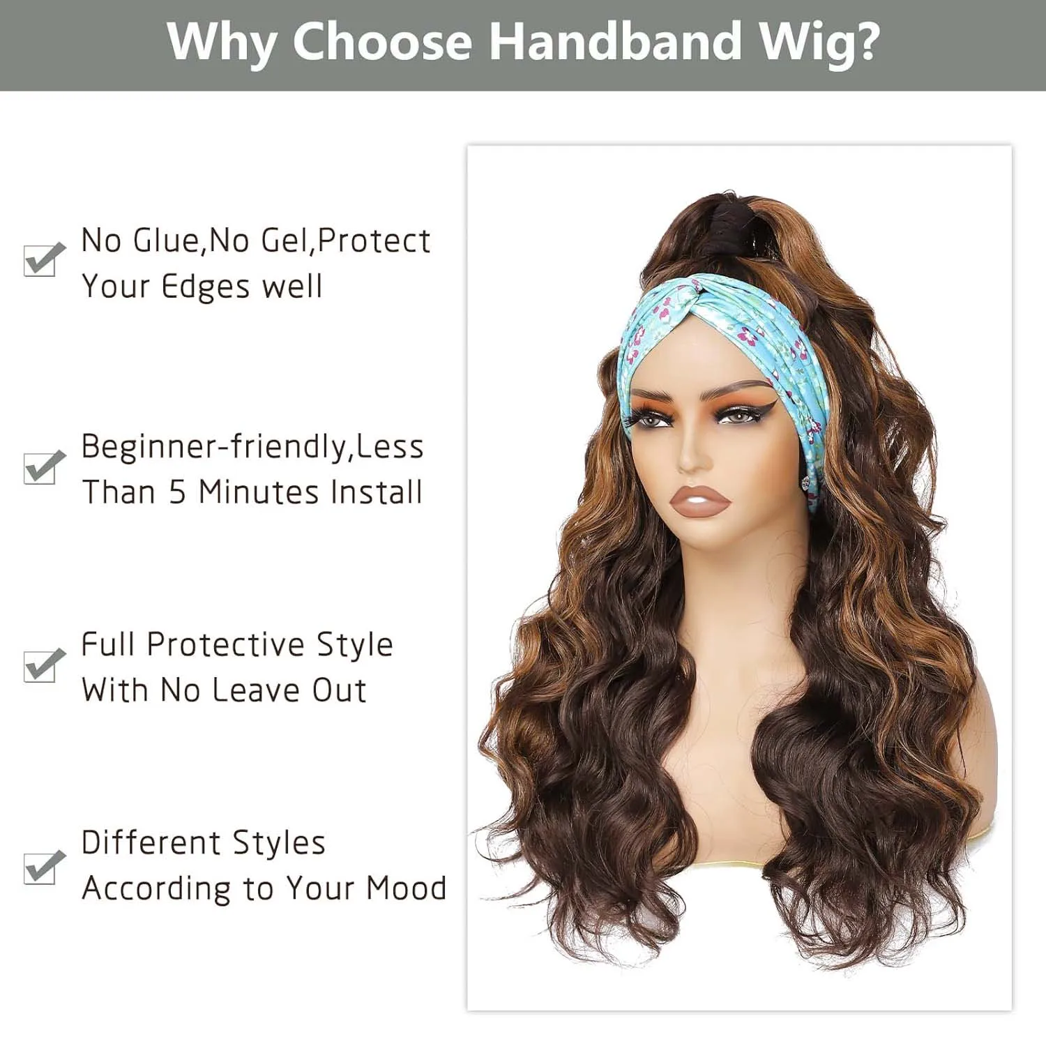 الاصطناعية طويلة متموجة عقال شعر مستعار للنساء عقال الباروكات وضع على والذهاب شعر مستعار طويل مجعد للنساء الاستخدام اليومي للحفلات #5