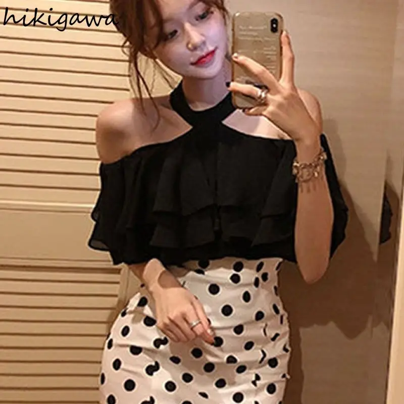 Chiffon Blouse for Women 2024 Blusas Mujer De Moda Sexy Temperament Ladies Tops Off Shoulder Ruffles Shirt Loose Summer Blouses