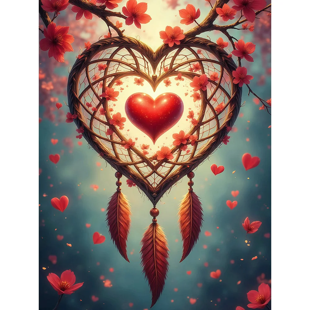 EverShine DIY Diamant-Stickerei Herz 5D Vollbohr-Diamantkunst-Set Feder Vollflächiges Mosaik Blatt Heimdekoration