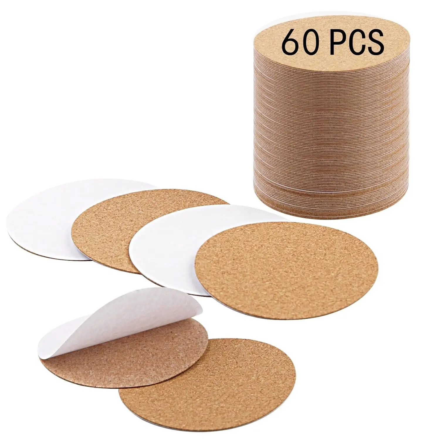 

60 PCS Self Adhesive Cork For Coasters Bulk,4 Inches Coaster Bottoms Self Adhesive,Round Coaster Backing With Self Adhesive,DIY